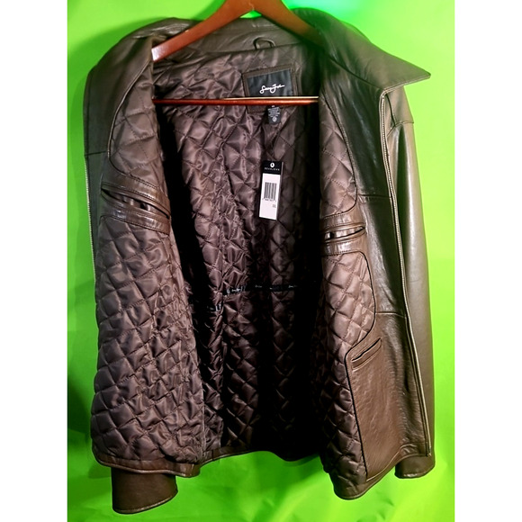Sean John Leather Jacket XXL Brown Quilted Lined Zip Front Logo NWT Y2K fashion - Picture 4 of 15